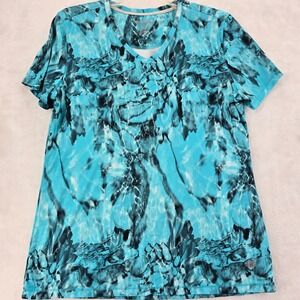 Reel Legends Shirt Womens L Performance Blue Aqua Reel-Tec V-Neck Short Sleeve